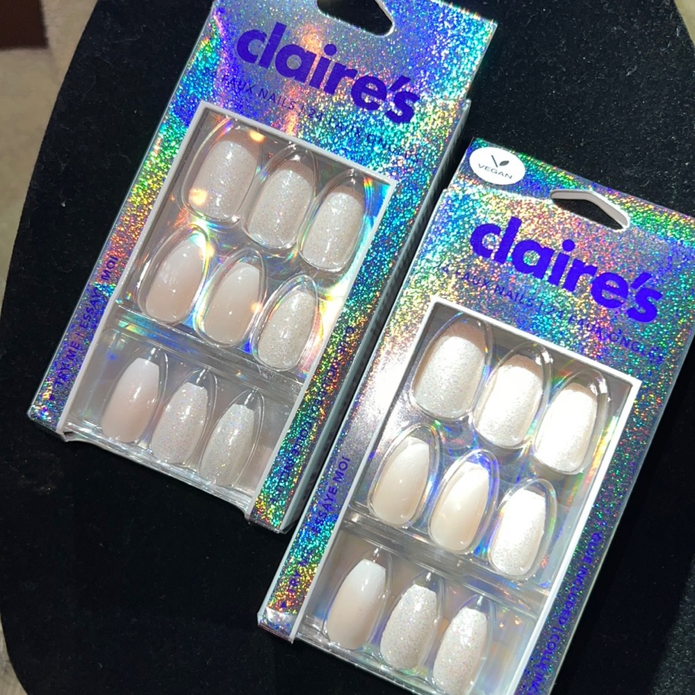 SALE 2 BOXES Matching Sets PRESS ON Nails Glossy Glitter Frosted Coffin Nails